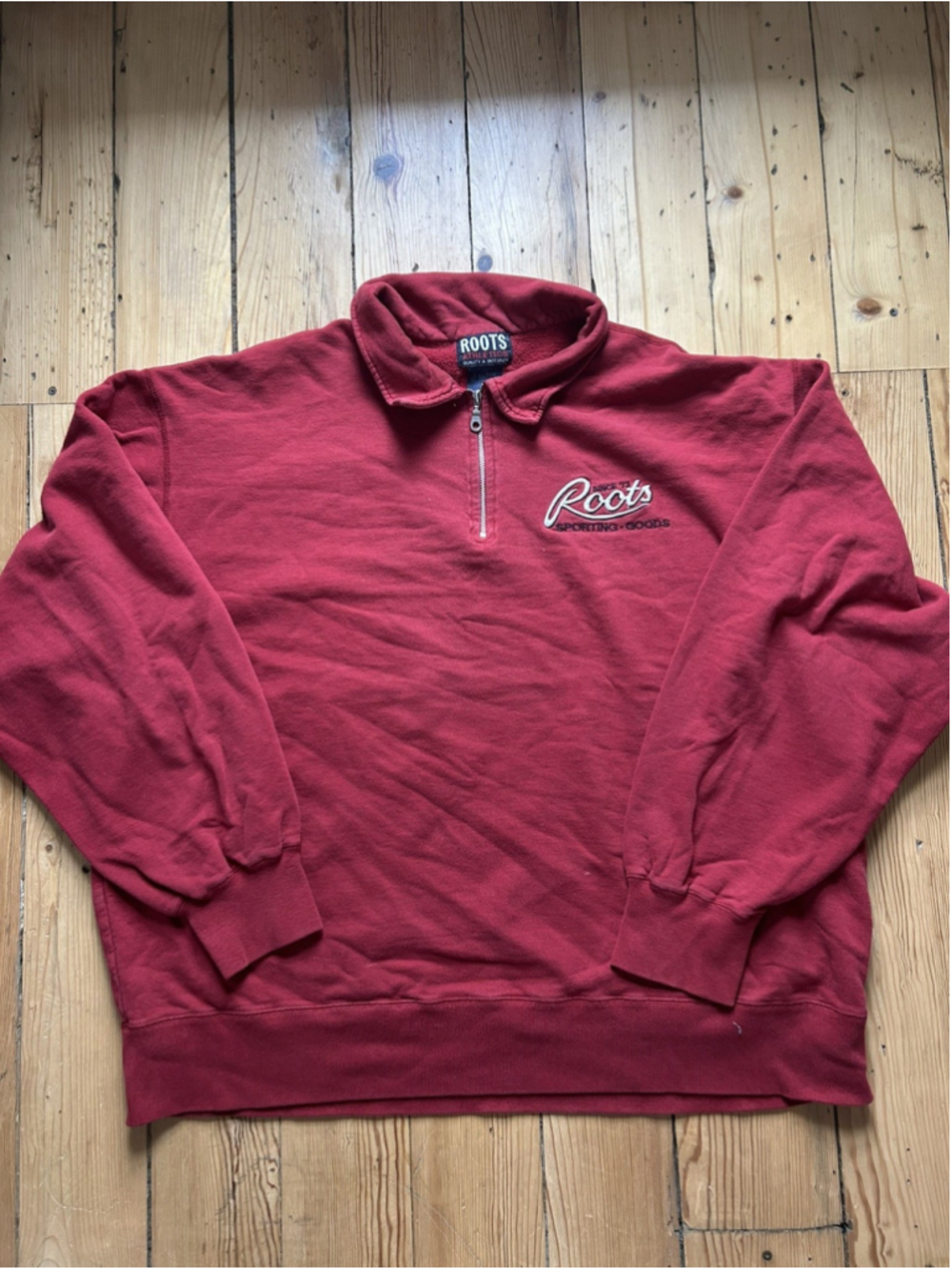 Vintage 90s Roots Red Quarter Zip Pullover XL Sporting Goods Sweatee